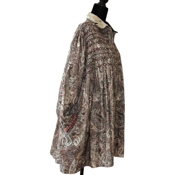 Free People Lucille Corduroy Mini Dress XS Cocoa Combo Babydoll Silhouette 229 - Picture 5 of 12